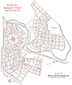Map depicting plot locations at Mount Moriah Cemetery