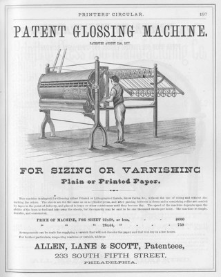 Flyer for the Patent Glossing Machine for Sizing or Varnishing
