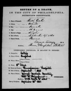 Ruth Gale death certificate from Philadelphia, Pennsylvania
