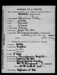 Abeona Gale death certificate from Philadelphia, Pennsylvania