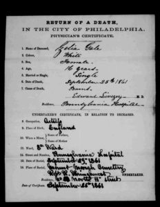 Cecilia Gale death certificate from Philadelphia, Pennsylvania