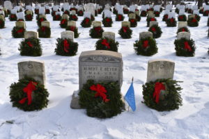 Wreaths placed in the cemetery for Wreaths Across America